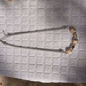 Silver Tone with Brown Stones Necklace 18" adjustable